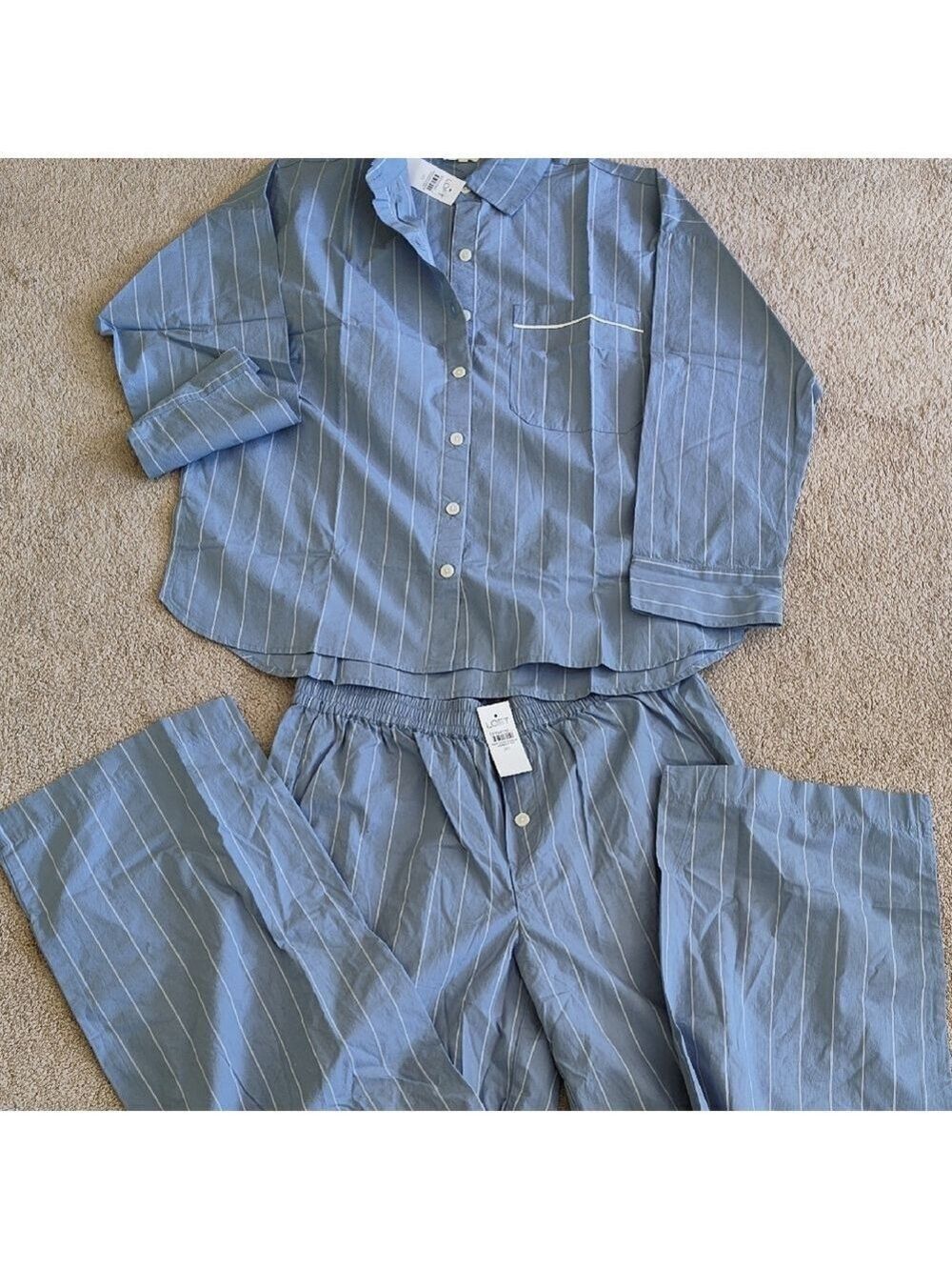 LOFT Lou & Grey Pajama Set in Blue and White Stripes 3 Pcs